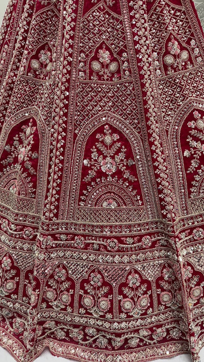 Red Pure Soft Satin Silk Heavy Embroidery Work Bridal Lehenga