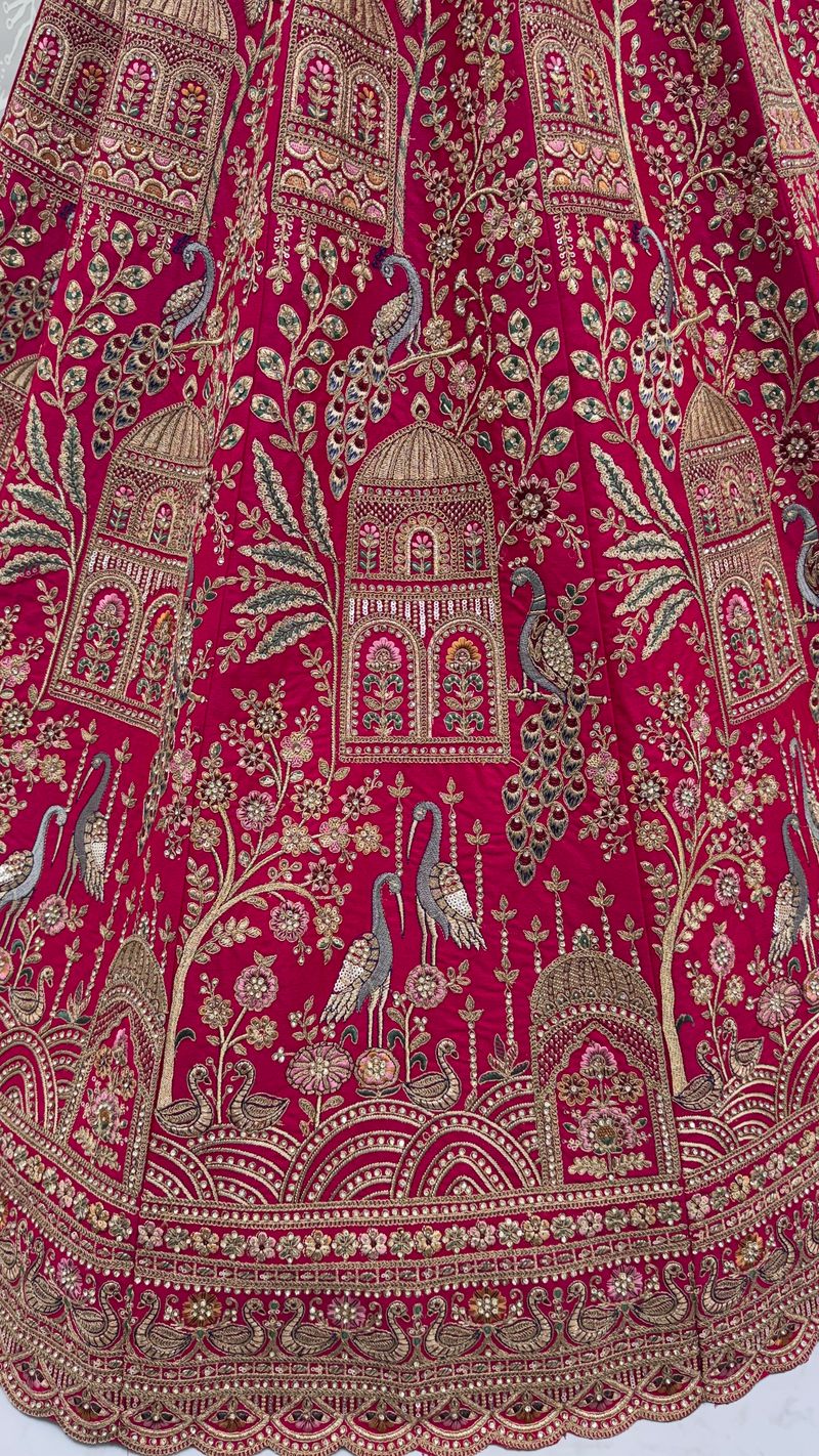 Pink Pure Soft Gadwal Silk Heavy Embroidery Work Bridal Lehenga 