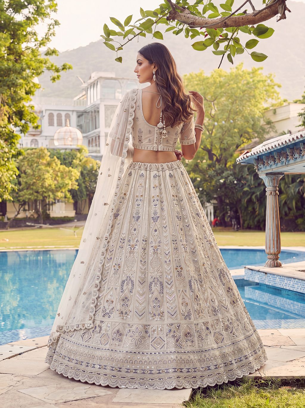 White Pure Soft Heavy Net Fancy Embroidery Work Bridal Lehenga Choli