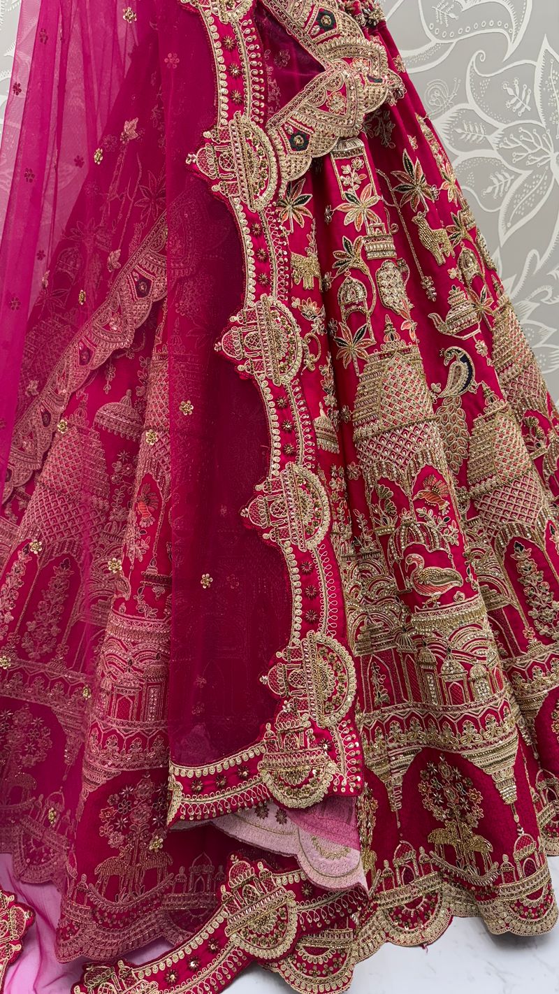 Pink Pure Soft Heavy Silk Khatali Work Bridal Lehenga Choli