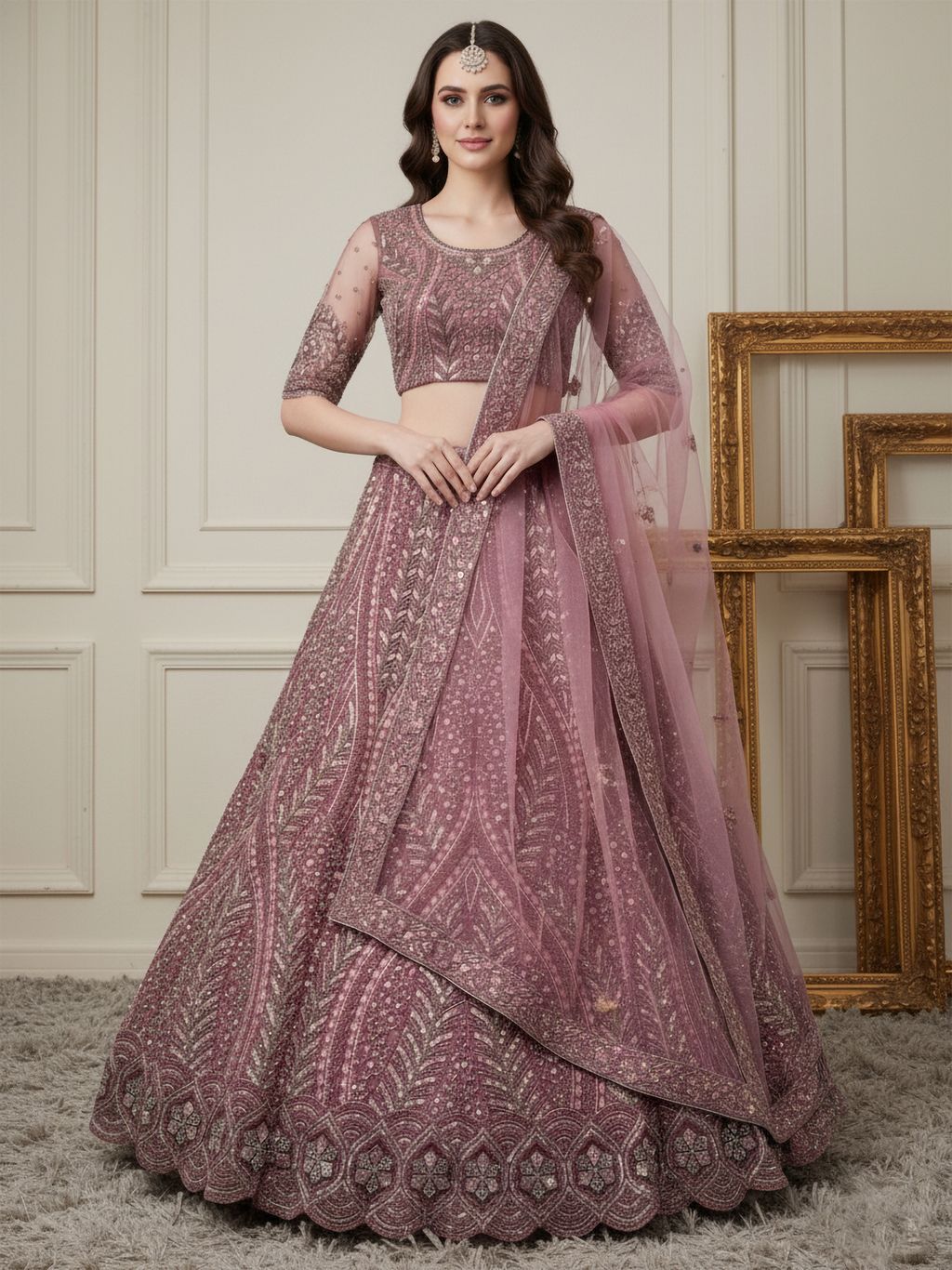 Pink Pure Soft Heavy net Silk Heavy Embroidery Work Bridal Lehenga