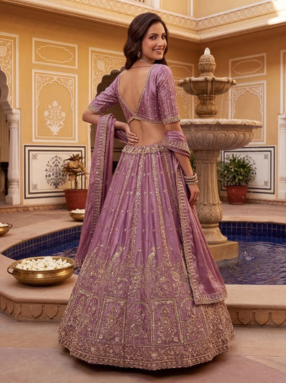 Pink Purple Pure Soft Heavy Fendi Orgenza Sequins Embroidery Work Bridal Lehenga 