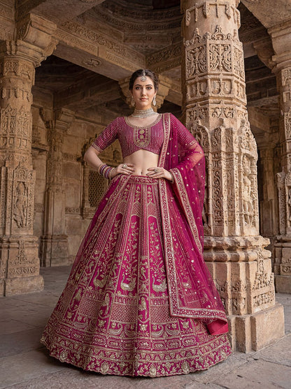 Pink Pure Soft Silk Heavy Embroidery Work Bridal Lehenga 