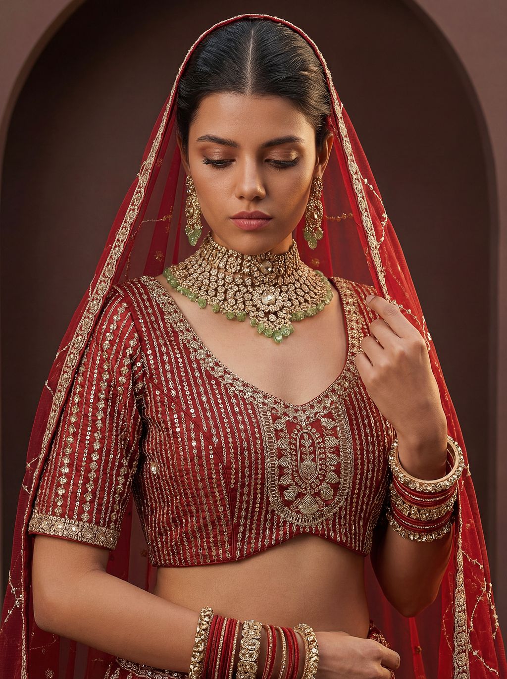 Red Pure Soft Heavy Silk Sequins Embroidery Work Bridal Lehenga 