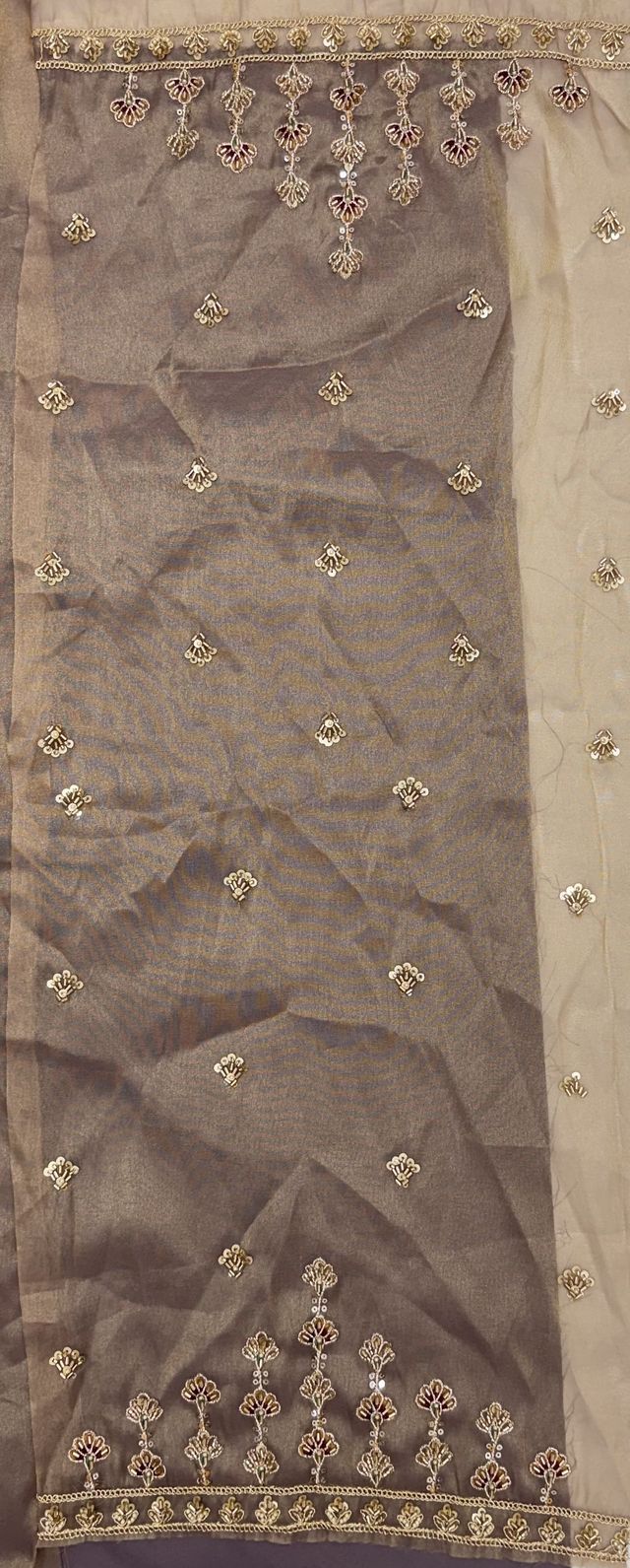 Light Brown Pure Chandnia Silk Handwork Motif Peacock Pattern Crystal Beads Multi Thread Dori &amp; Sequins Work Bridal Lehenga Choli