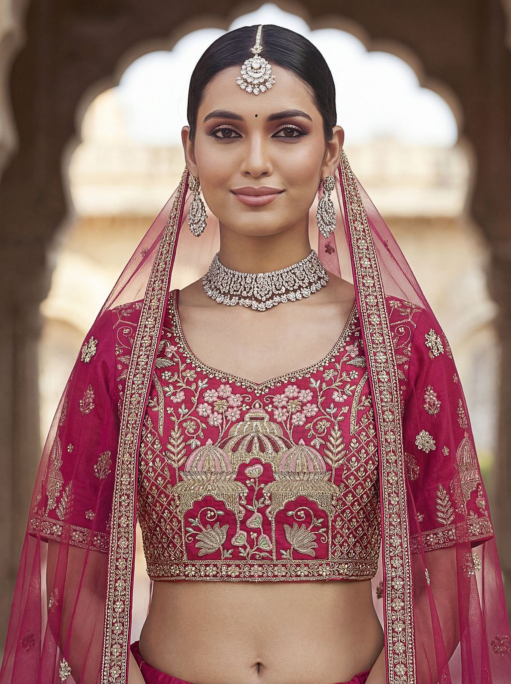 Rani Pink Pure Soft Silk Heavy Embroidery Work Bridal Lehenga 