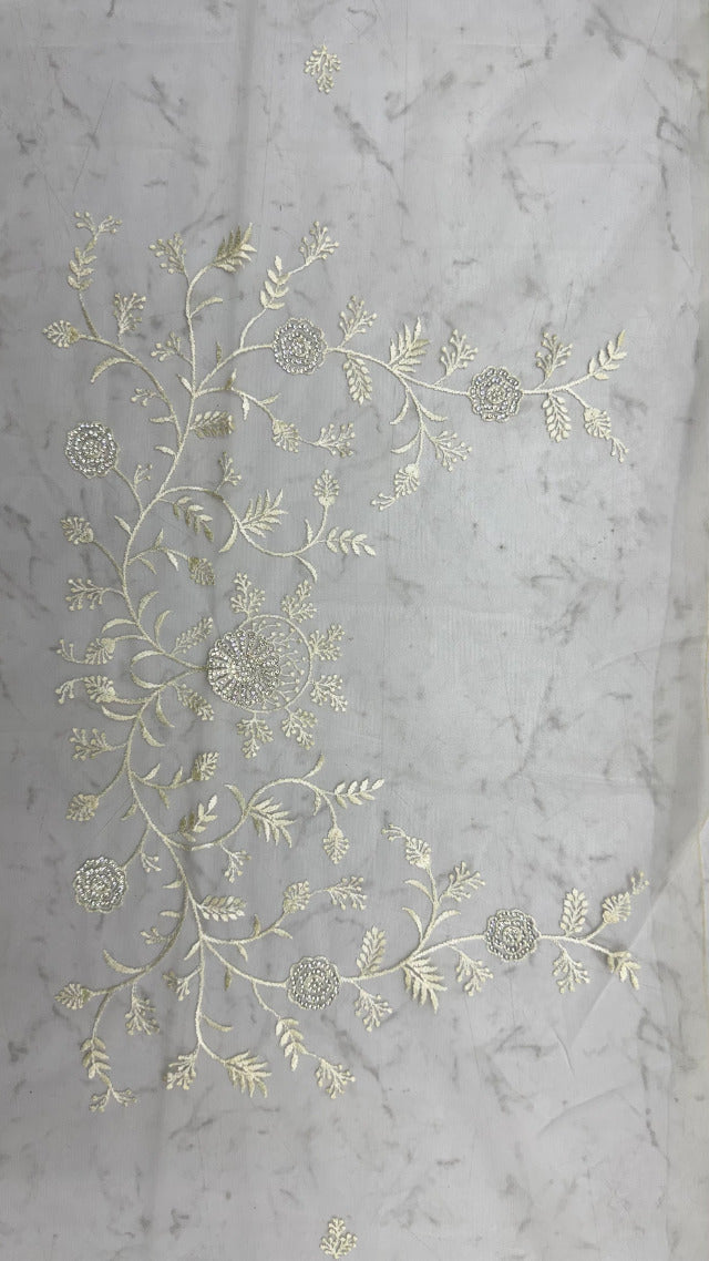 Cream Pure Premium Net Handwork Kasti &amp; Motif Zari Metallic Sequins Work Wedding Saree