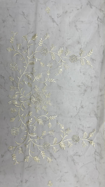 Cream Pure Premium Net Handwork Kasti &amp; Motif Zari Metallic Sequins Work Wedding Saree