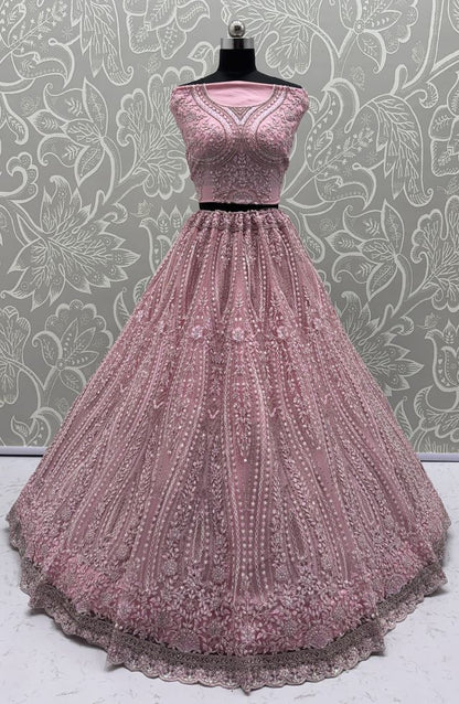 Pink Pure Soft Net Heavy Embroidery Work Bridal Lehenga Bridal Lehenga Anant Tex Exports Pvt.Ltd..