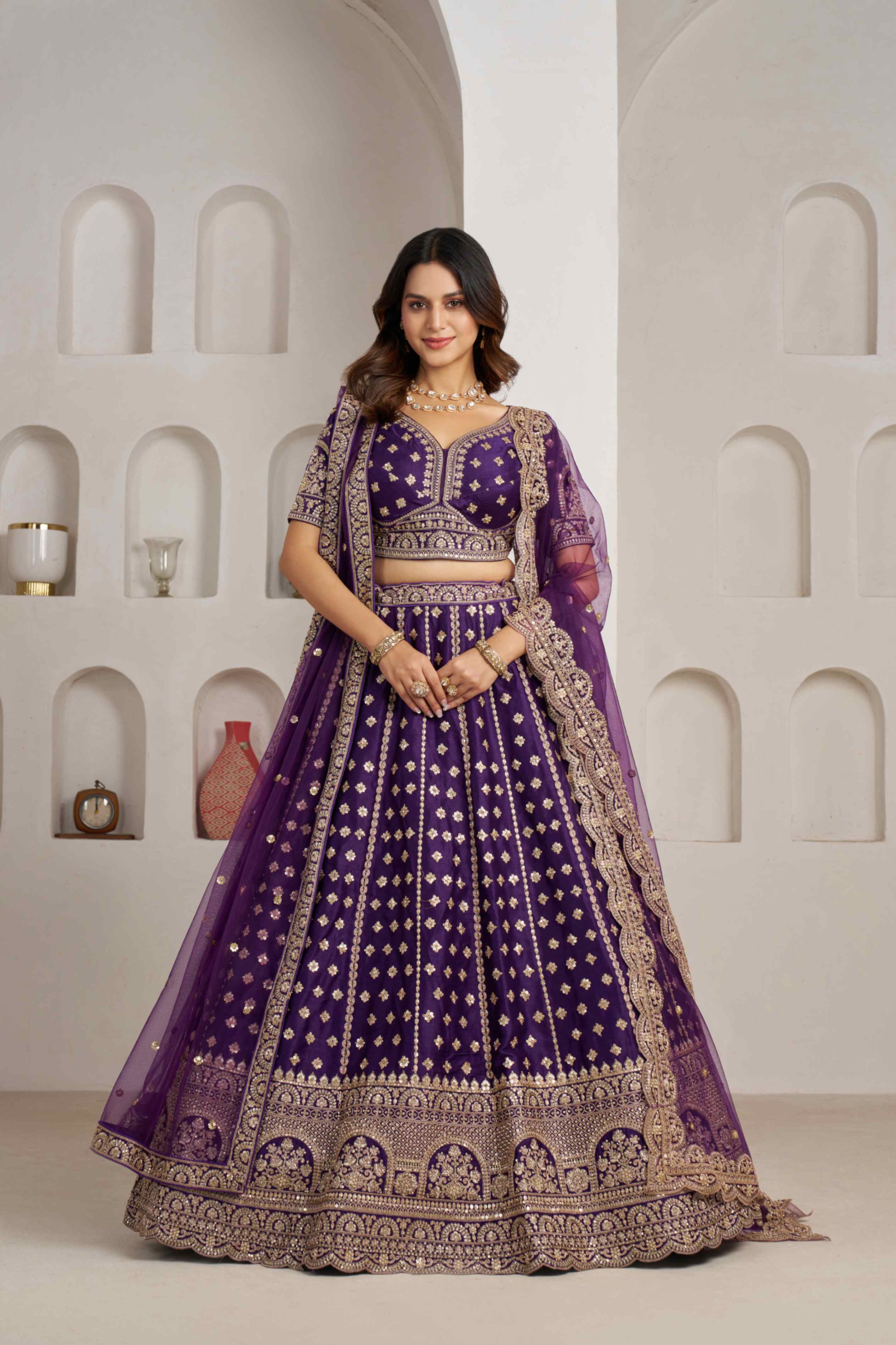 Royal Purple Silk Lehenga Choli with Heavy Zari Embroidery