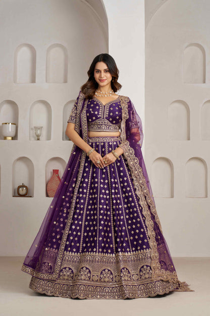 Royal Purple Silk Lehenga Choli with Heavy Zari Embroidery