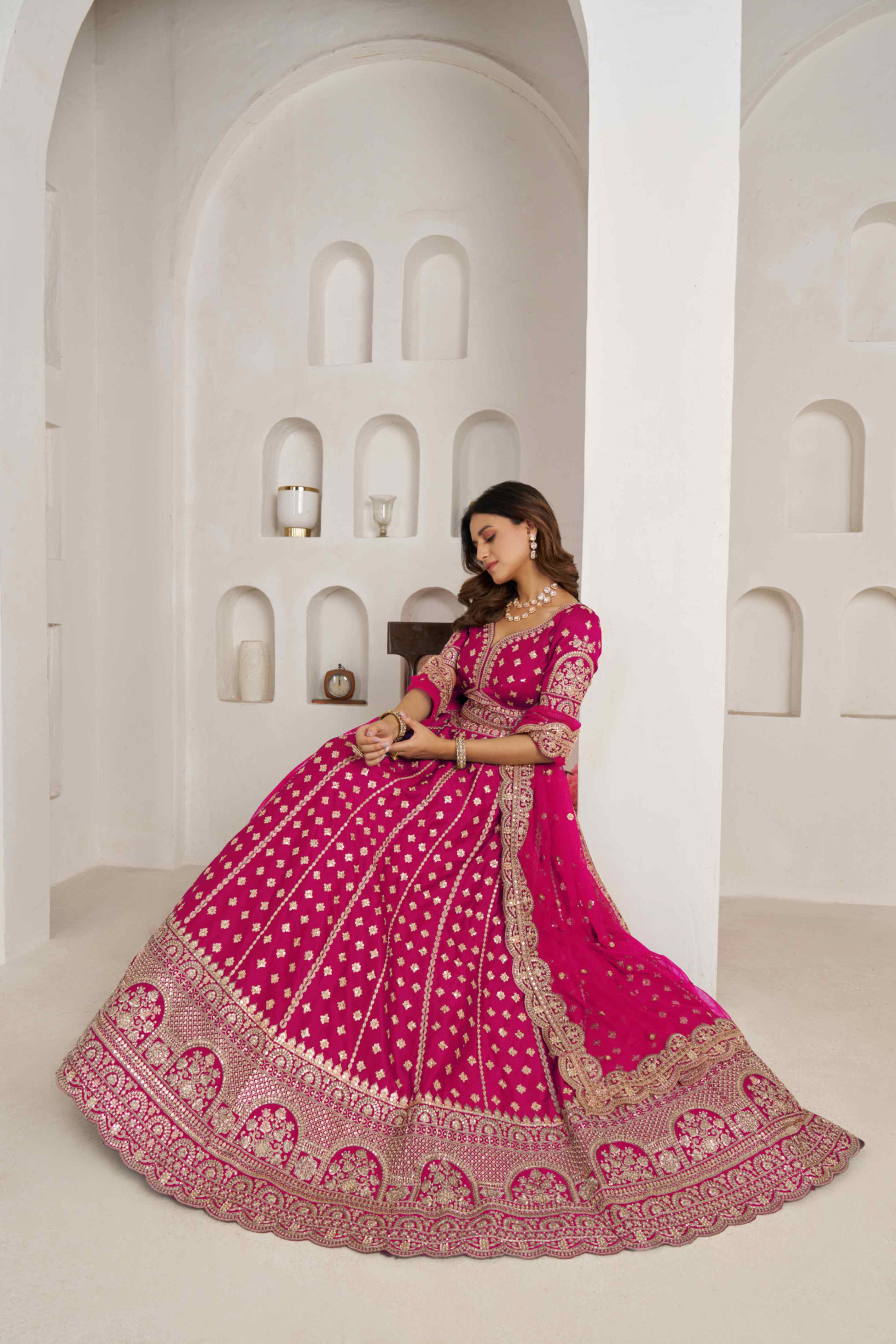 Rani Pink Silk Lehenga Choli with Heavy Zari Embroidery