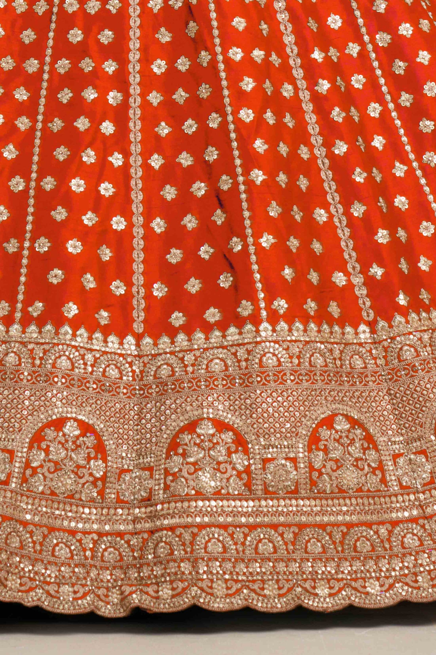 Orange Silk Lehenga Choli with Heavy Zari Embroidery &amp; Net Dupatta