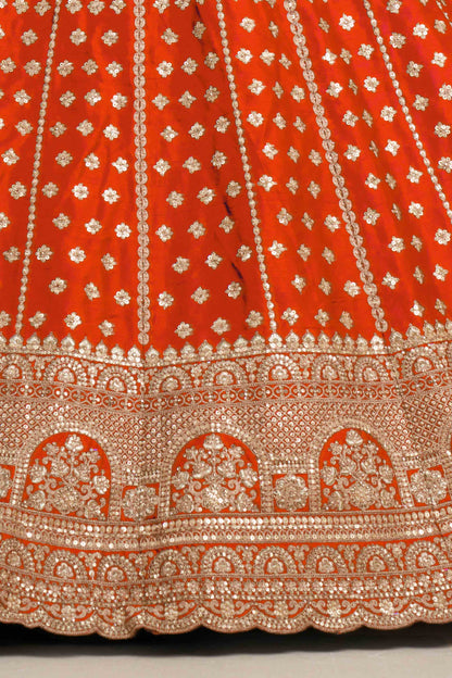 Orange Silk Lehenga Choli with Heavy Zari Embroidery &amp; Net Dupatta