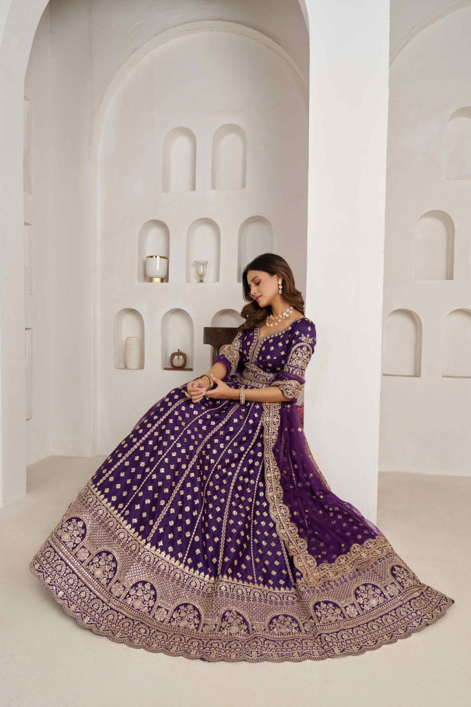 Royal Purple Silk Lehenga Choli with Heavy Zari Embroidery