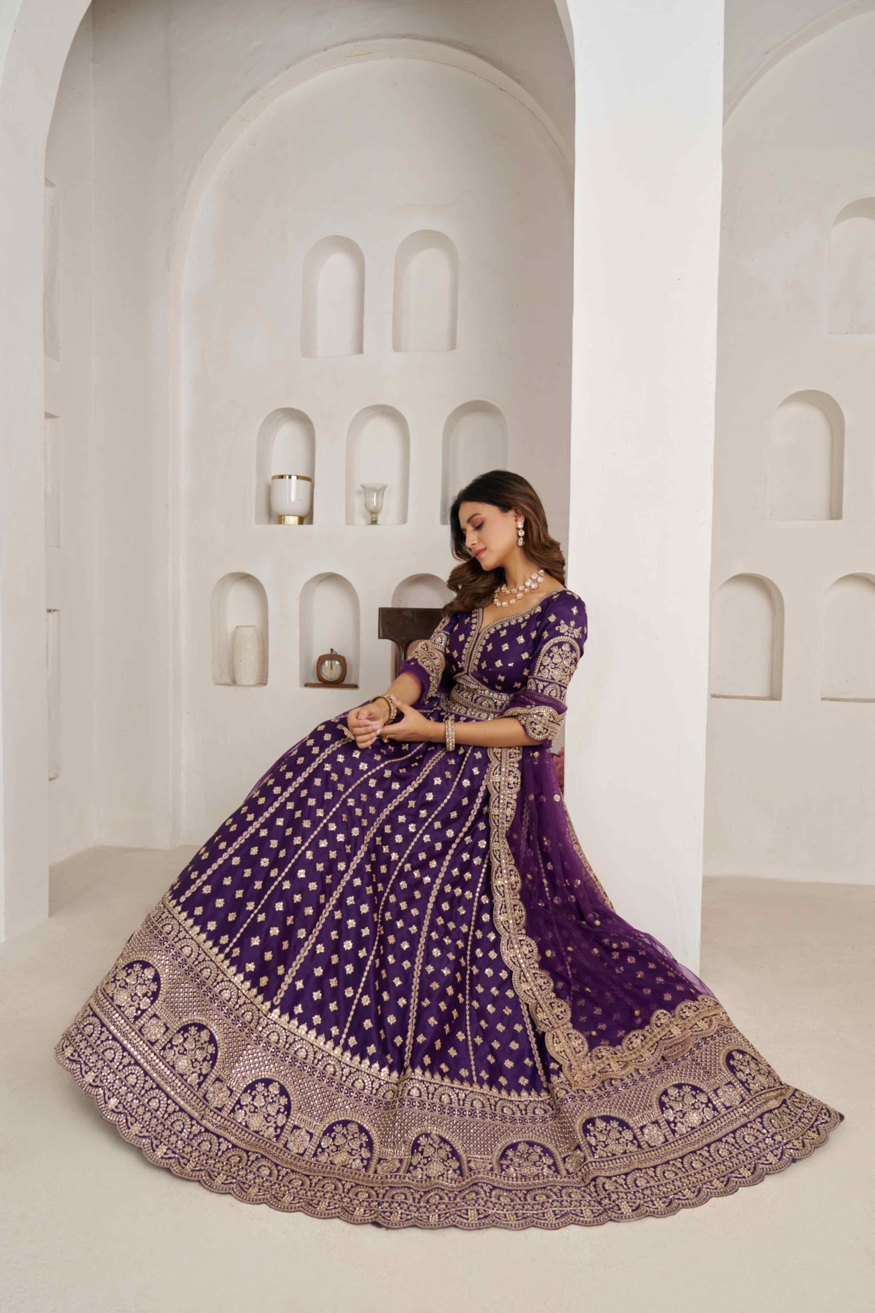Royal Purple Silk Lehenga Choli with Heavy Zari Embroidery
