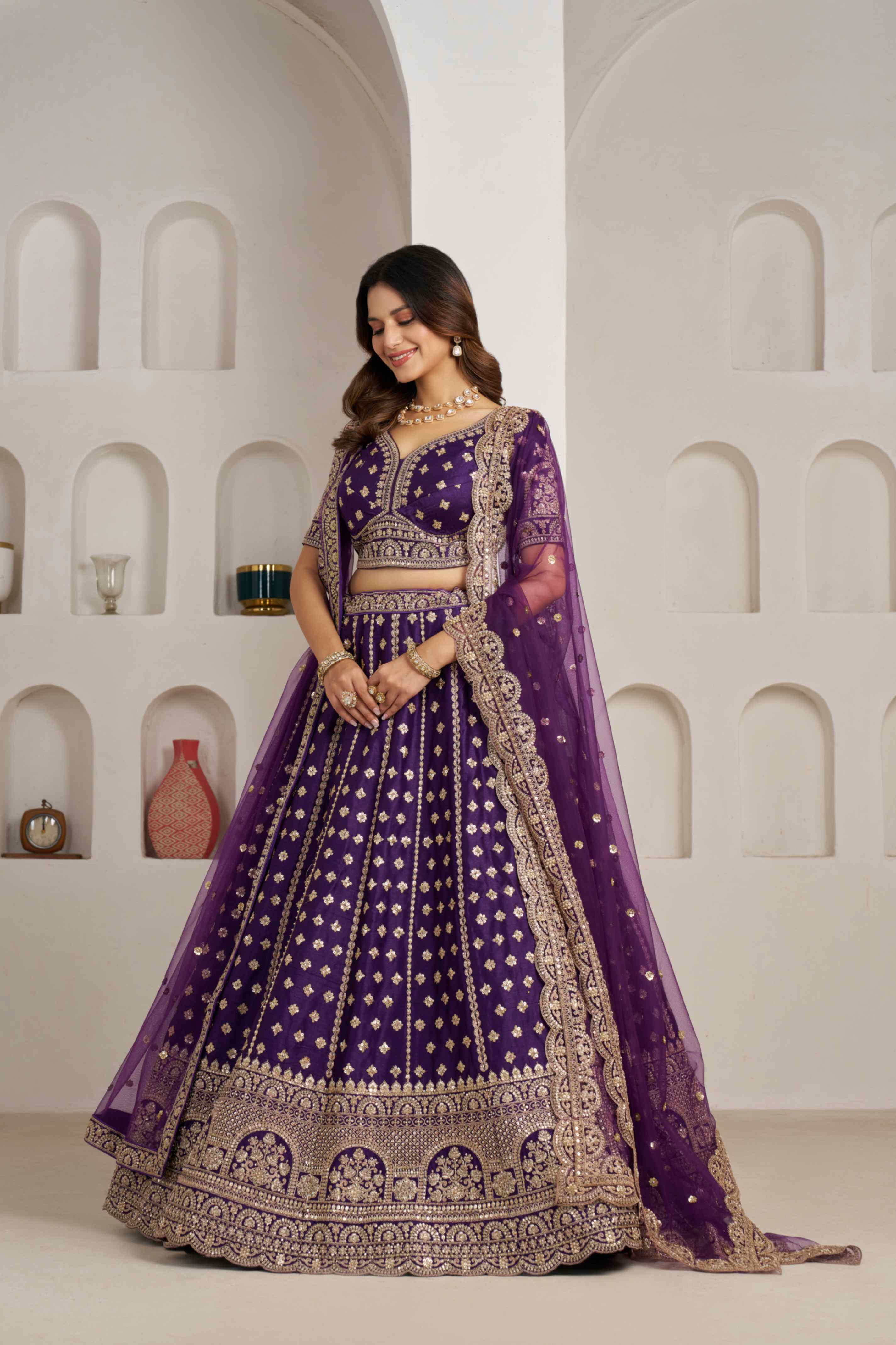 Royal Purple Silk Lehenga Choli with Heavy Zari Embroidery