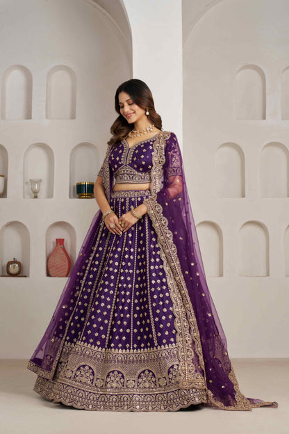 Royal Purple Silk Lehenga Choli with Heavy Zari Embroidery