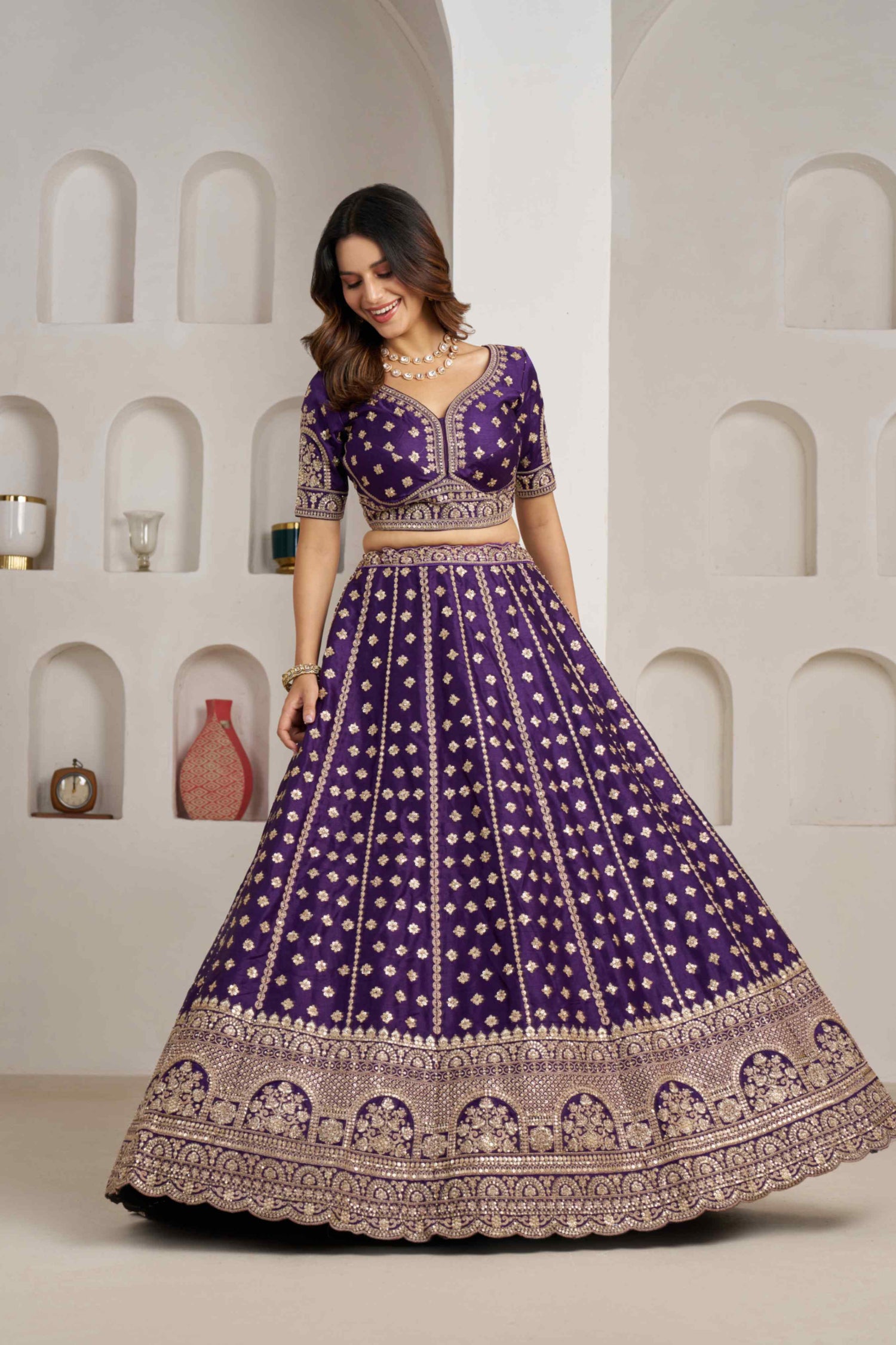 Royal Purple Silk Lehenga Choli with Heavy Zari Embroidery