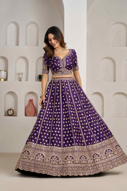 Royal Purple Silk Lehenga Choli with Heavy Zari Embroidery