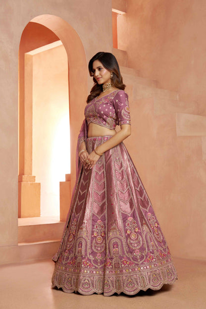 Mauve Banarasi Silk Lehenga Choli with Organza Dupatta
