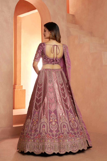 Mauve Banarasi Silk Lehenga Choli with Organza Dupatta