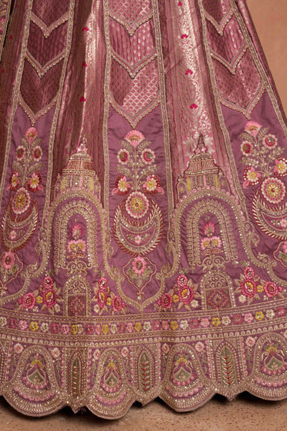 Mauve Banarasi Silk Lehenga Choli with Organza Dupatta