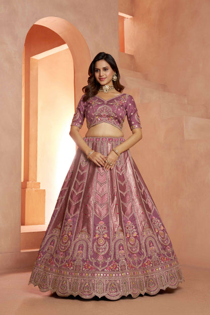 Mauve Banarasi Silk Lehenga Choli with Organza Dupatta