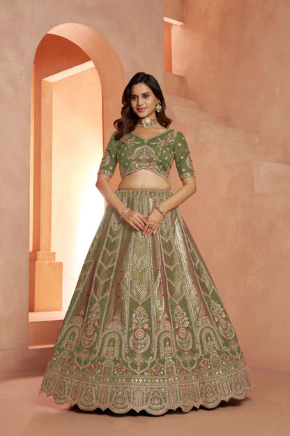 Olive Green Banarasi Silk Lehenga Choli with Organza Dupatta