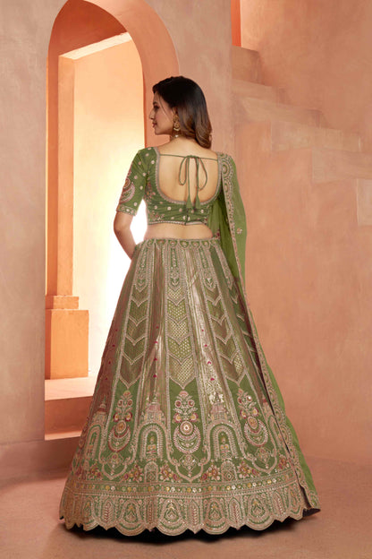 Olive Green Banarasi Silk Lehenga Choli with Organza Dupatta