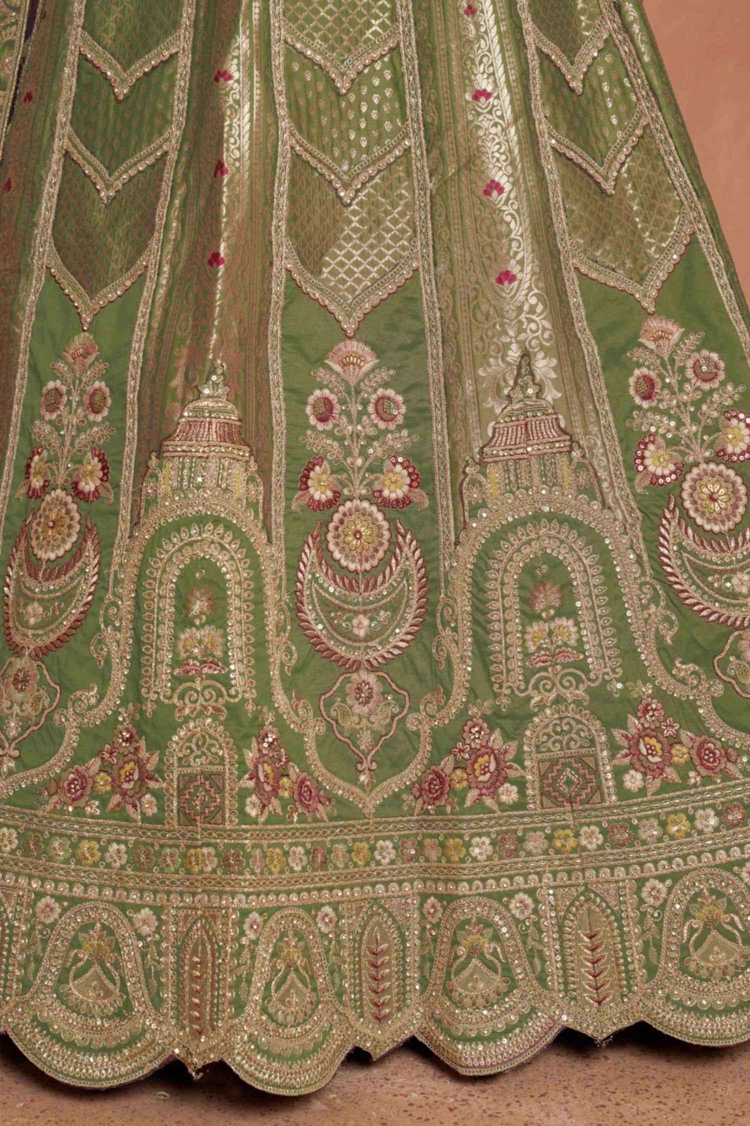 Olive Green Banarasi Silk Lehenga Choli with Organza Dupatta