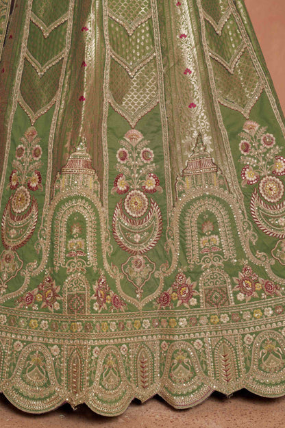 Olive Green Banarasi Silk Lehenga Choli with Organza Dupatta
