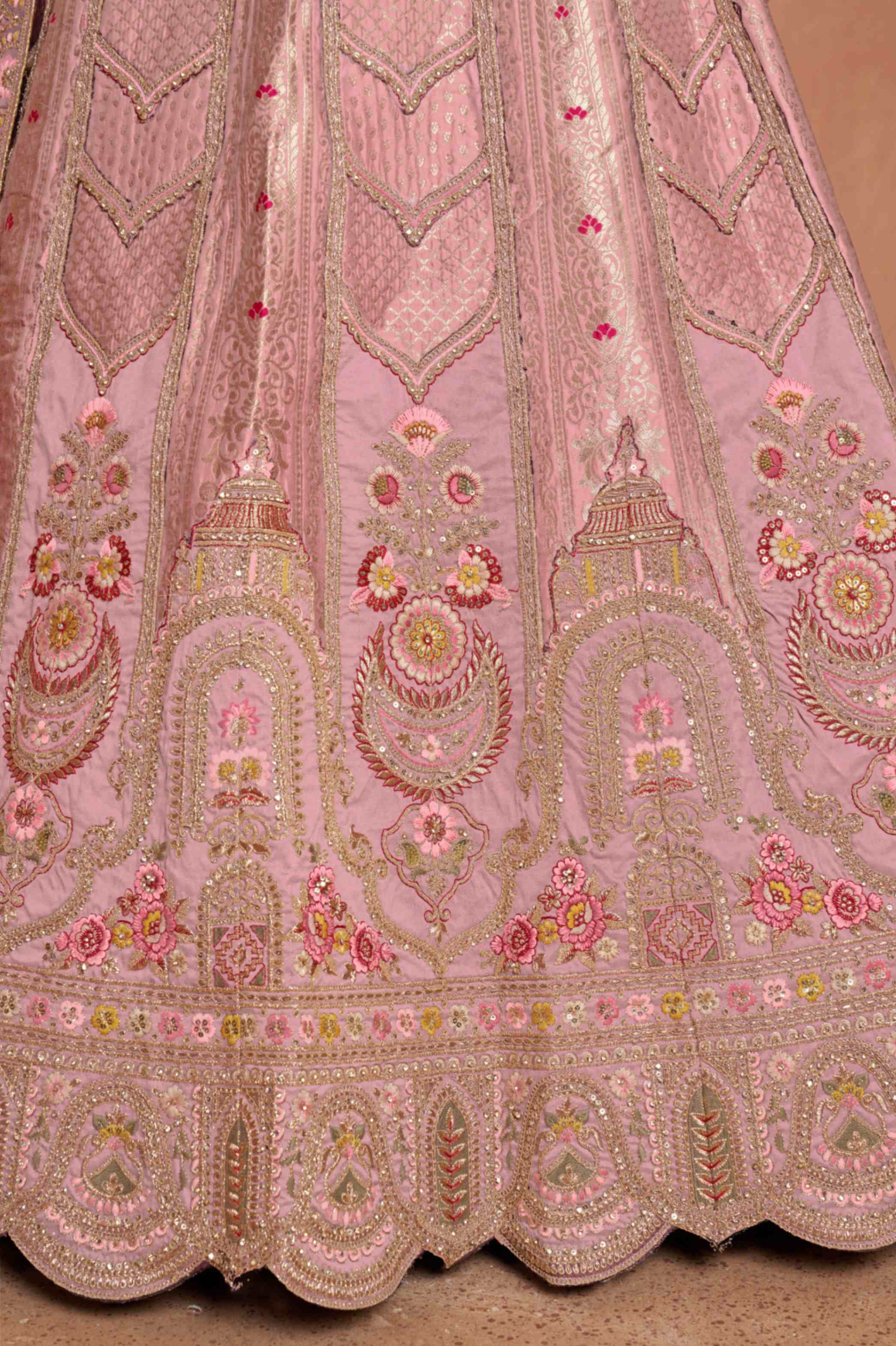 Baby Pink Banarasi Silk Lehenga Choli with Organza Dupatta