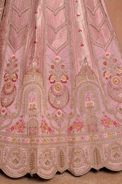 Baby Pink Banarasi Silk Lehenga Choli with Organza Dupatta