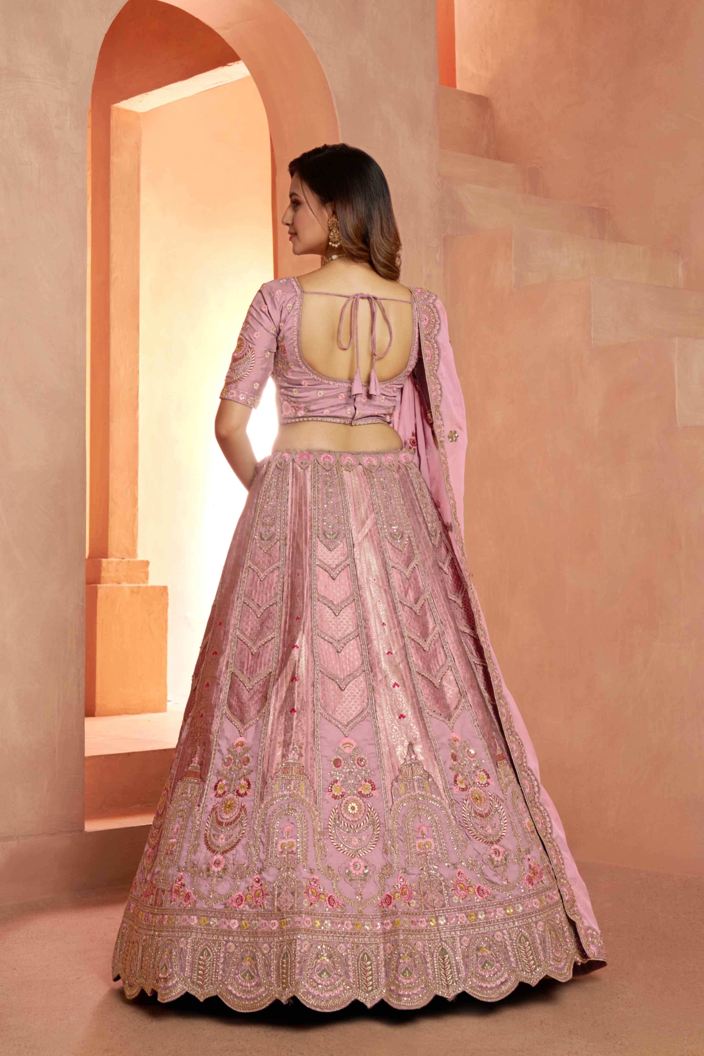 Baby Pink Banarasi Silk Lehenga Choli with Organza Dupatta