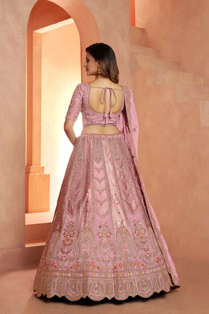Baby Pink Banarasi Silk Lehenga Choli with Organza Dupatta