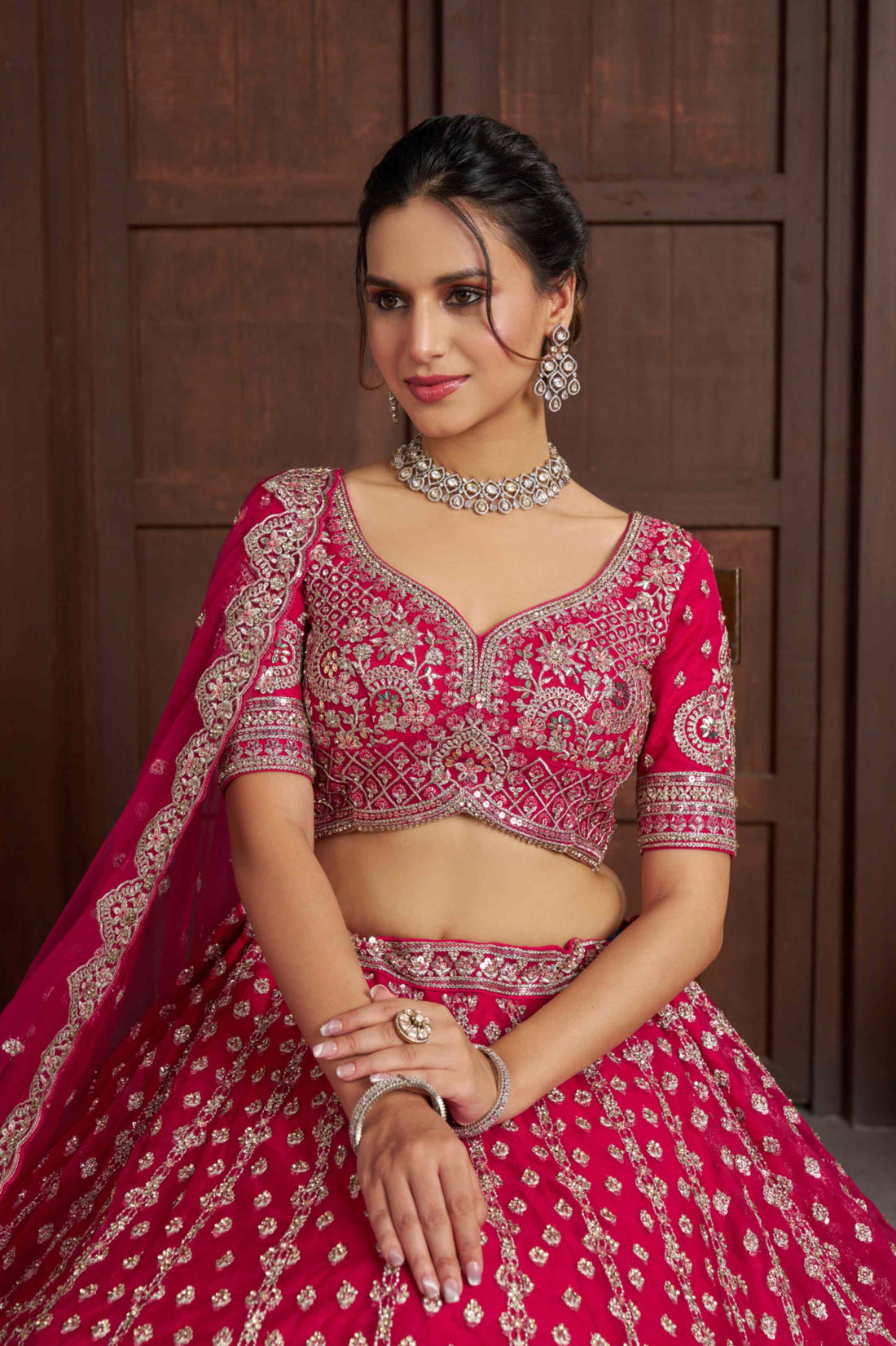 Rani Pink Net Lehenga Choli with Heavy Embroidery Work