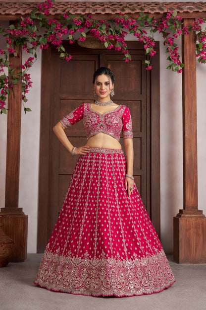 Rani Pink Net Lehenga Choli with Heavy Embroidery Work