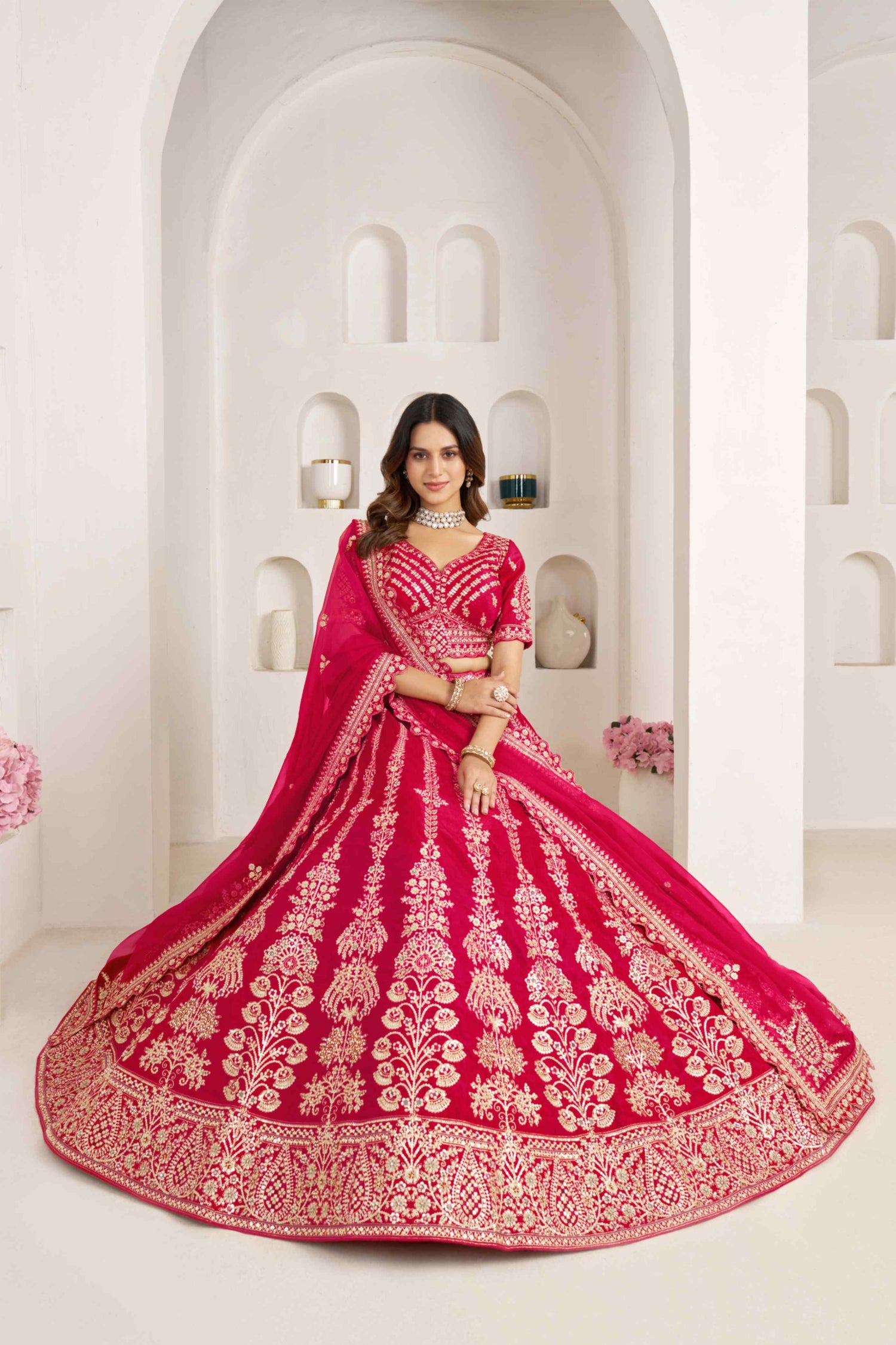 Rani Pink Silk Embroidered Lehenga Choli with Organza Dupatta