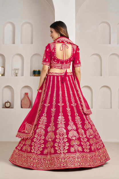 Rani Pink Silk Embroidered Lehenga Choli with Organza Dupatta