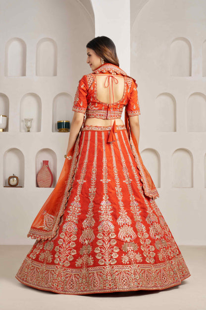 Orange Silk Embroidered Lehenga Choli with Organza Dupatta