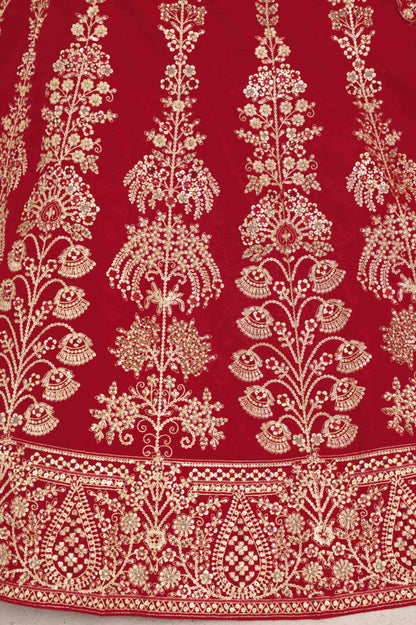 Red Silk Embroidered Lehenga Choli with Organza Dupatta