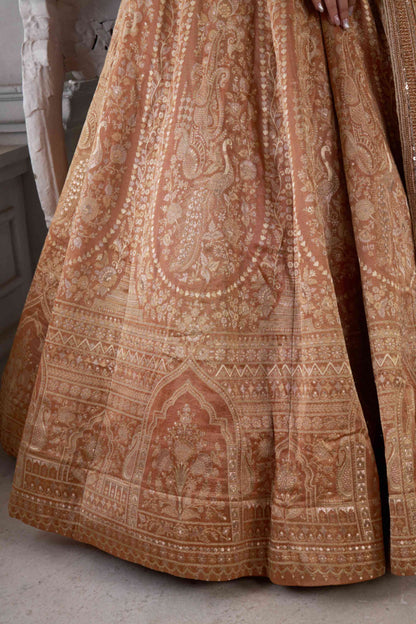 Copper Gold Kanjivaram Tissue Lehenga Choli with Tissue Dupatta