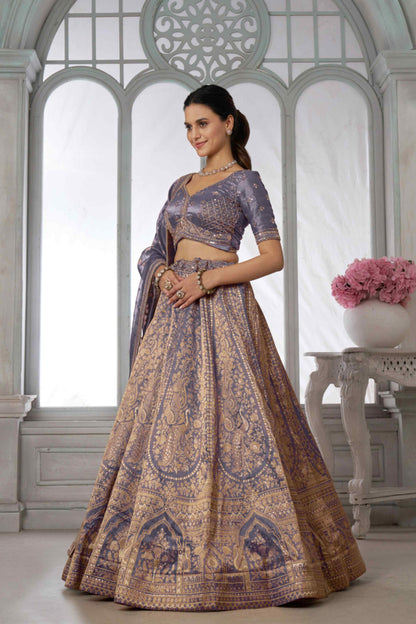 Lavender Purple Kanjivaram Tissue Lehenga Choli with Tissue Dupatta