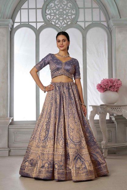Lavender Purple Kanjivaram Tissue Lehenga Choli with Tissue Dupatta