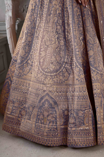 Lavender Purple Kanjivaram Tissue Lehenga Choli with Tissue Dupatta