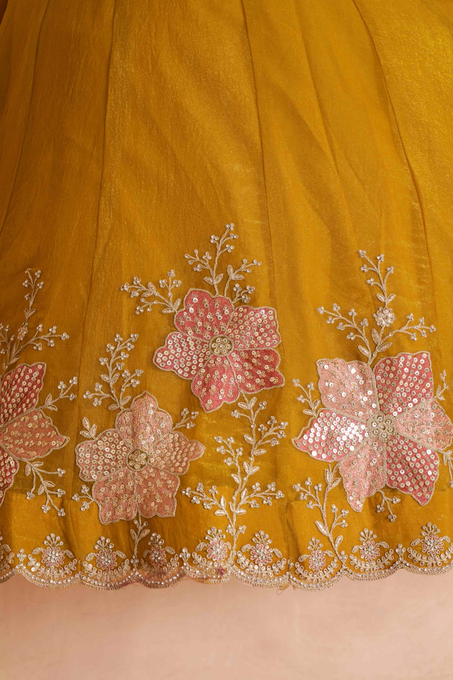 Yellow Tissue Lehenga Choli with Floral Embroidery