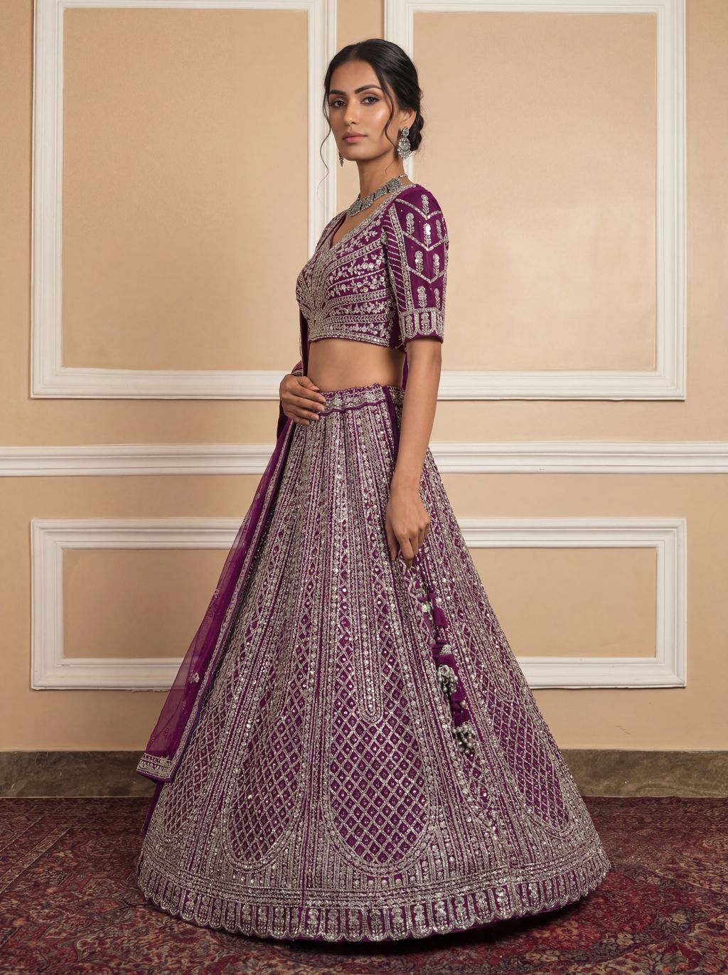 Purple Pure Soft Net Heavy Embroidery Work Bridal Lehenga