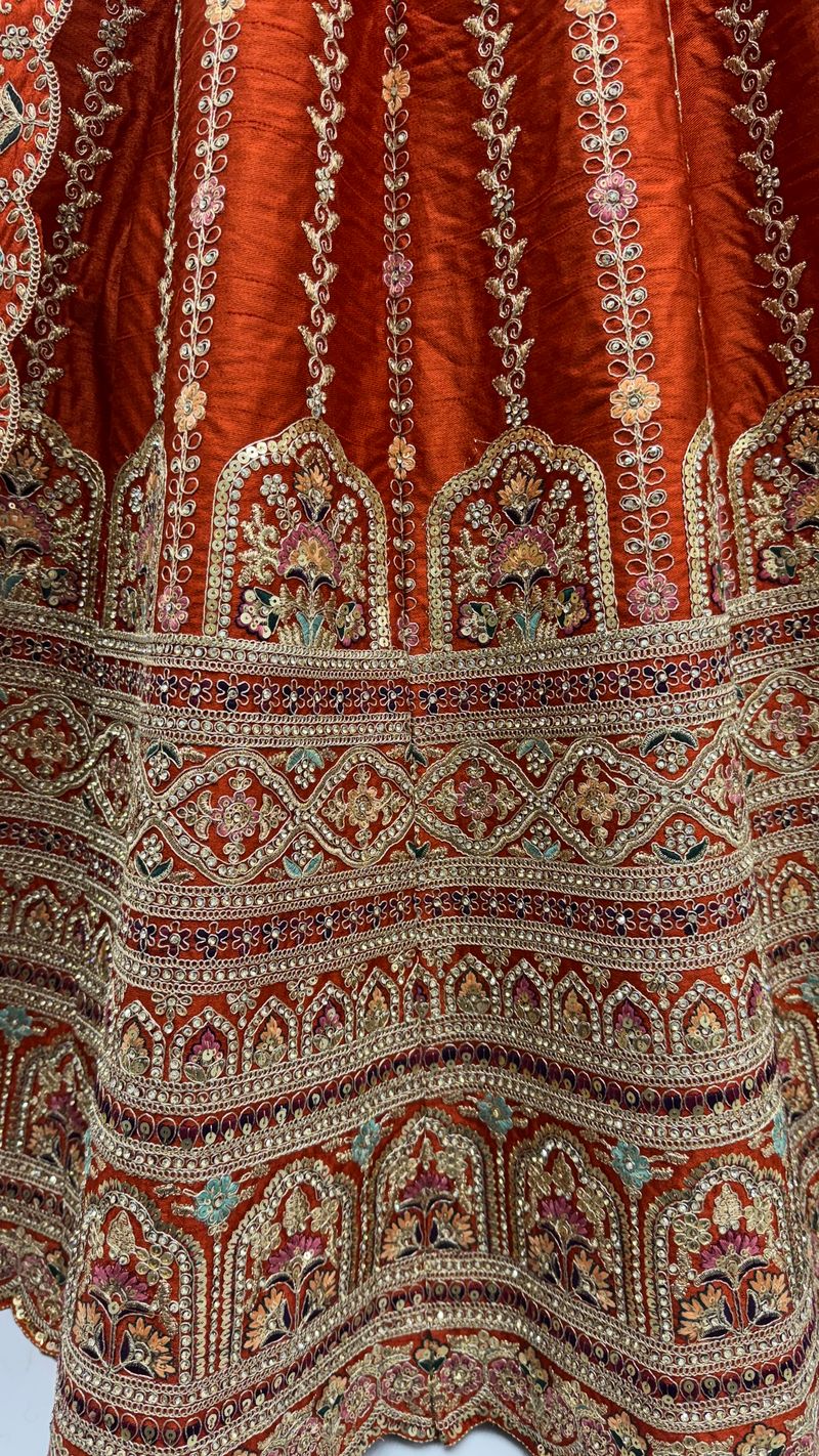 Orange Pure Soft Gadhwal Silk Heavy Embroidery Work Bridal Lehenga