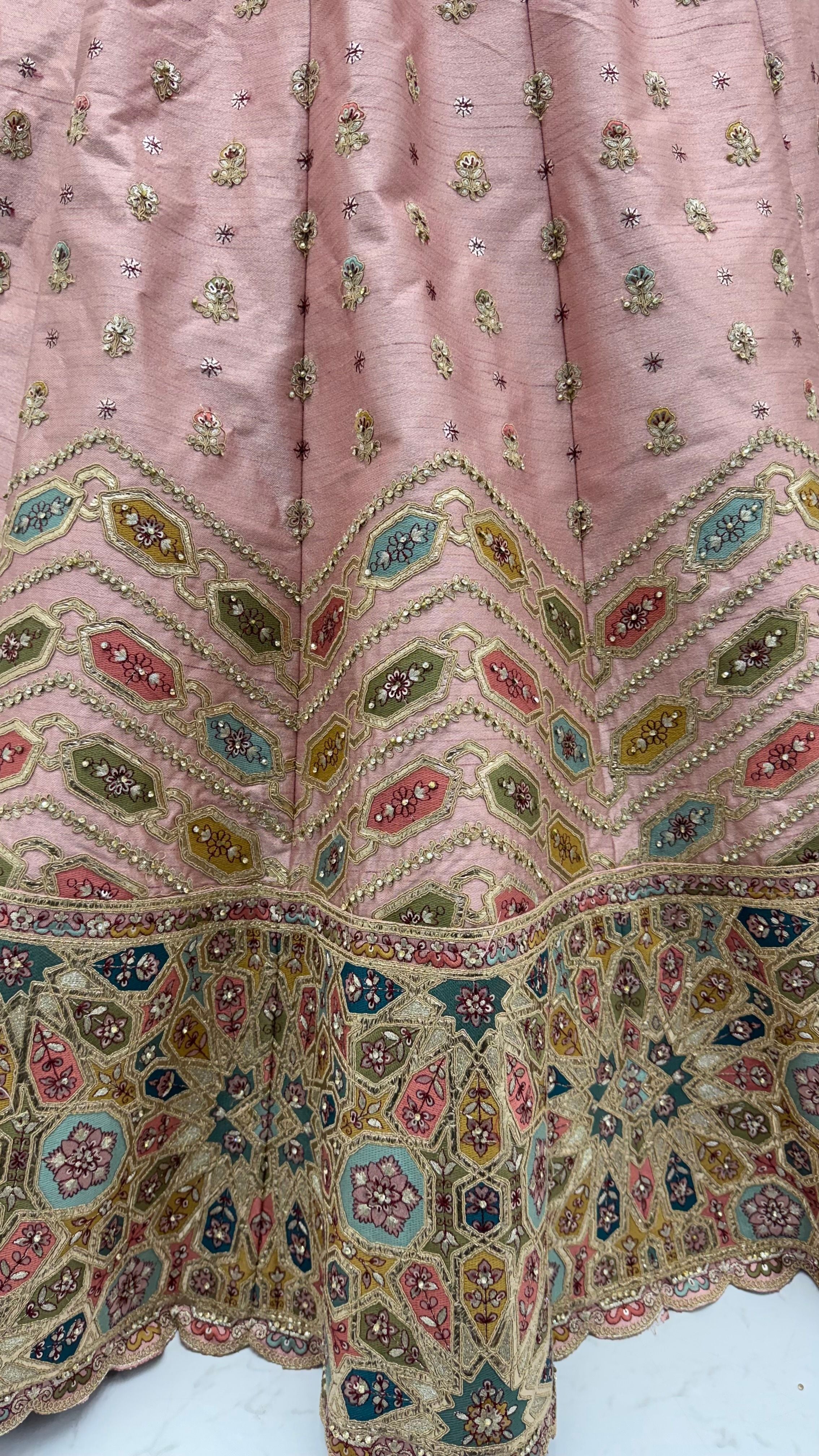 Pink Pure Slubb Silk Premium Dori Embroidery Sequins &amp; Diamond Work Bridal Lehenga Choli